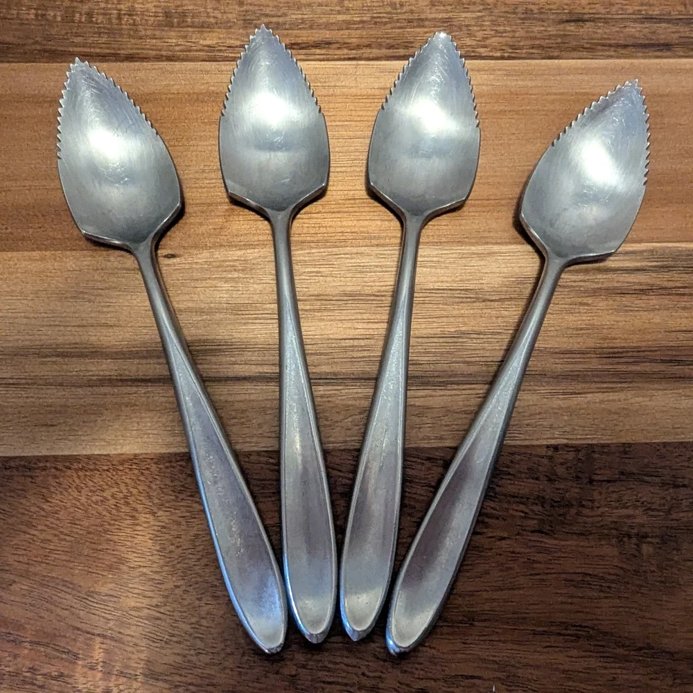 Vintage Supreme Cutlery Stainless Steel Grapefruit Spoons Set Of 4, Made In Japa